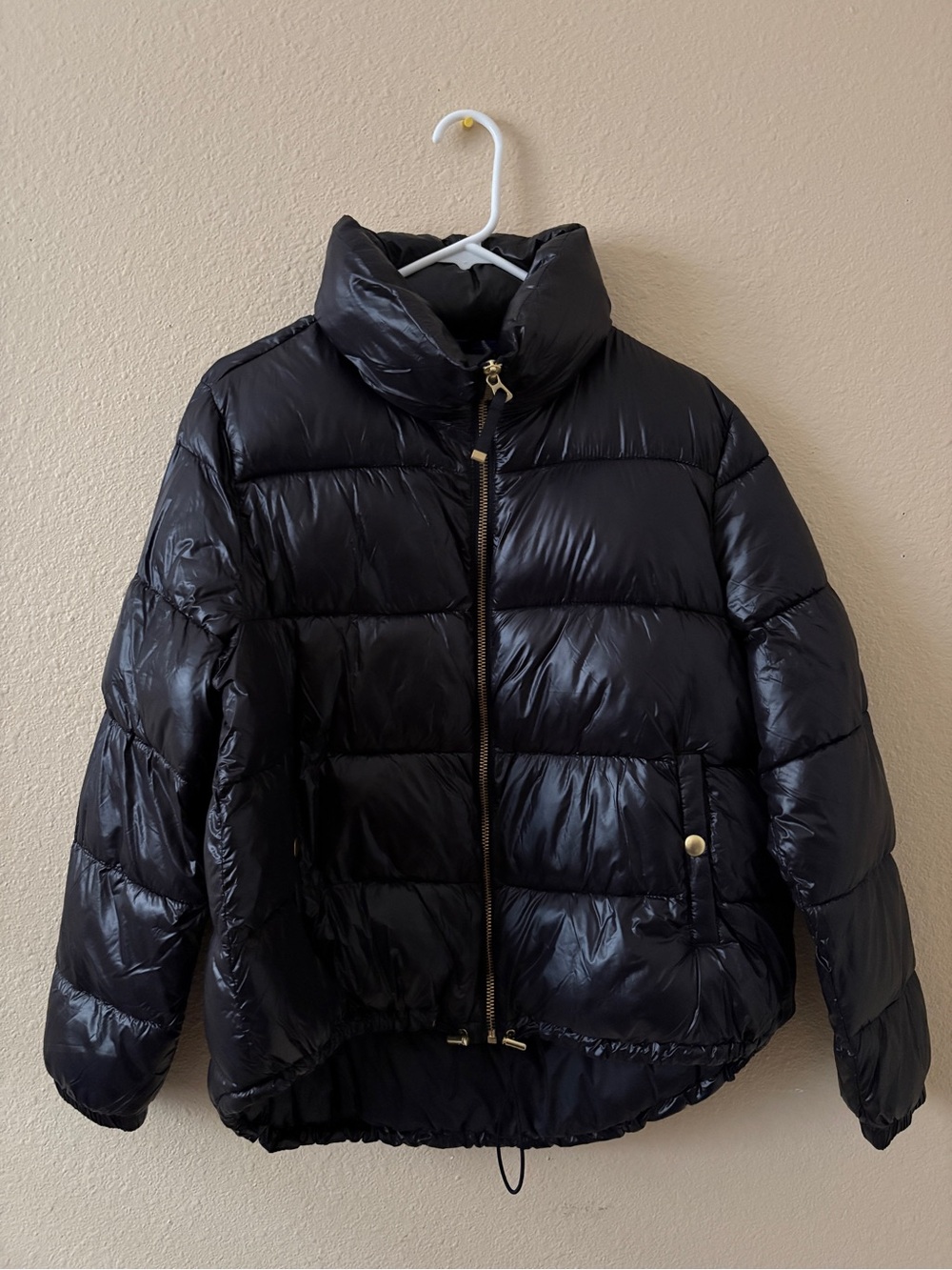 GAP Black Quilted Puffer Jacket with Gold-Tone Hardware